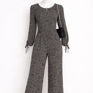 NWT Reformation Black White Floral Long Sleeve Wide Leg Missy Jumpsuit